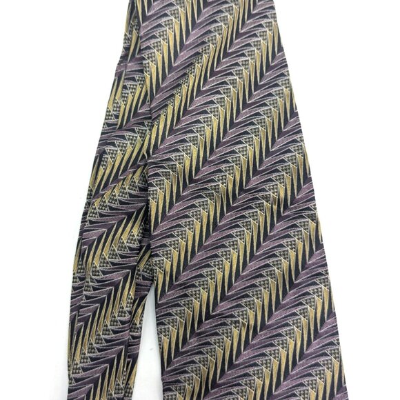 Ondee Men Silk Necktie Purple Gold Geometric Design 58 Inch Made in Italy - Picture 3 of 6